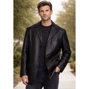 NEW! Claiborne Lambskin 100% LEATHER Jacket Button Front Black SZ XL